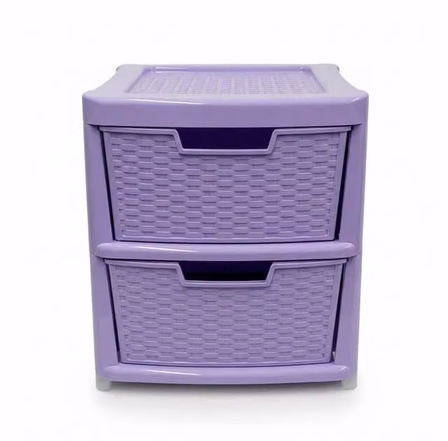 FORGEVIO 2-Tier Plastic Rattan Drawer Storage Cabinet in Purple for Home or Office – 1