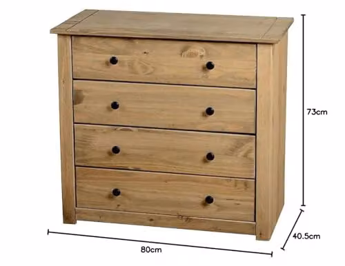 Seconique Panama Waxed Pine 4 Drawer Chest in Brown, W/D/H: 40.5 x 73.0 x 80.0 cm – 4