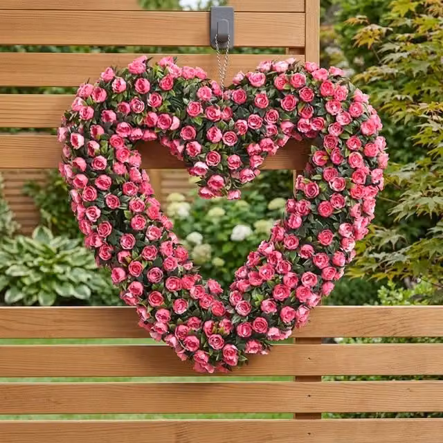 Garden Greatness Pink Hanging Artificial Rose Heart Floral Decoration
