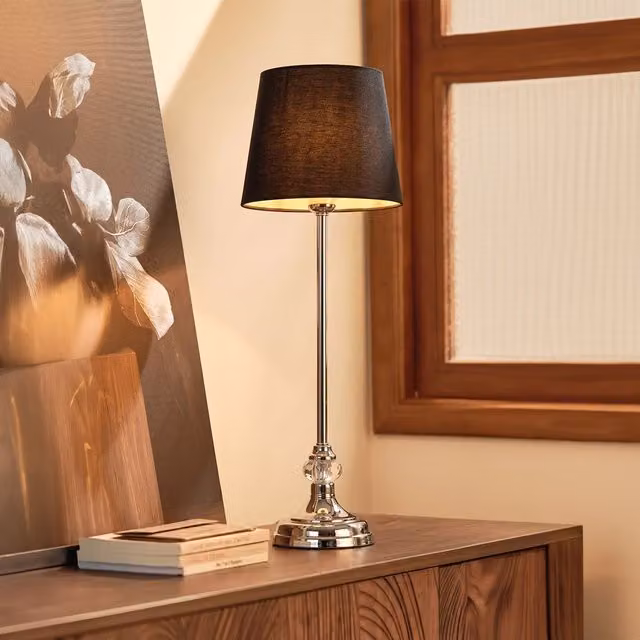 Interiors by Premier Orsina Black and Silver Table Lamp with Crystal Base and Black Fabric Shade – 2