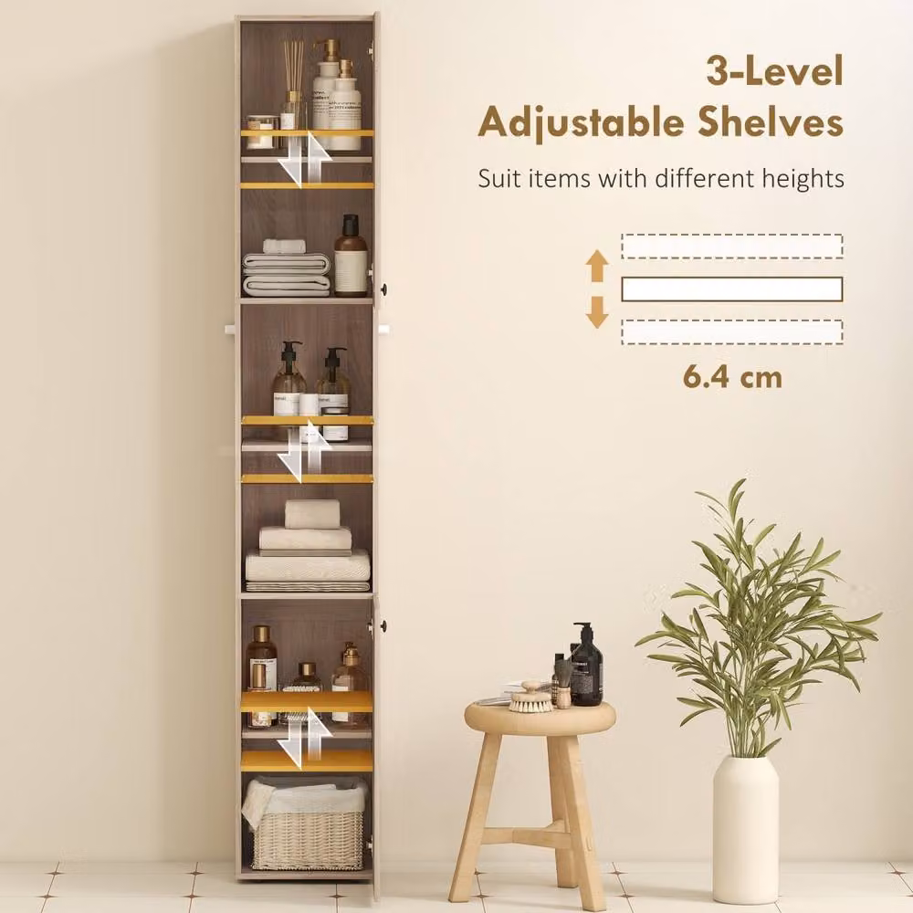Wyld Haus Zivi Tall 6 Tier Bathroom Storage Cabinet in Sand and Brown, H 182 x W 31 x D 30 cm – 4
