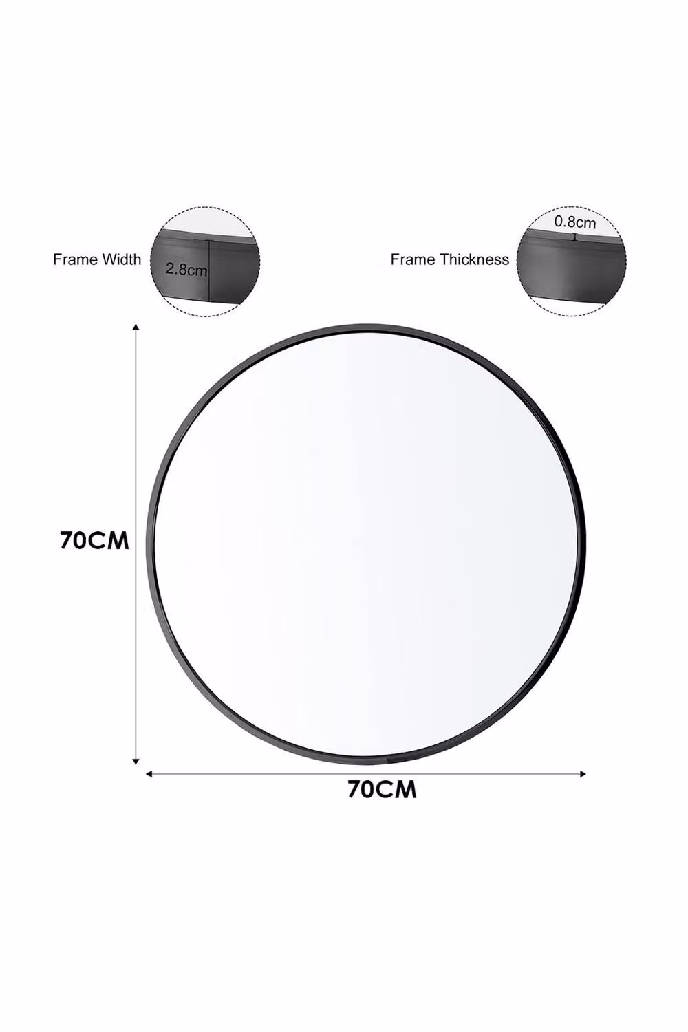 Garden Sanctuary Nordic Round Minimalist Framed Wall Hanging Bathroom Mirror in Black – 2