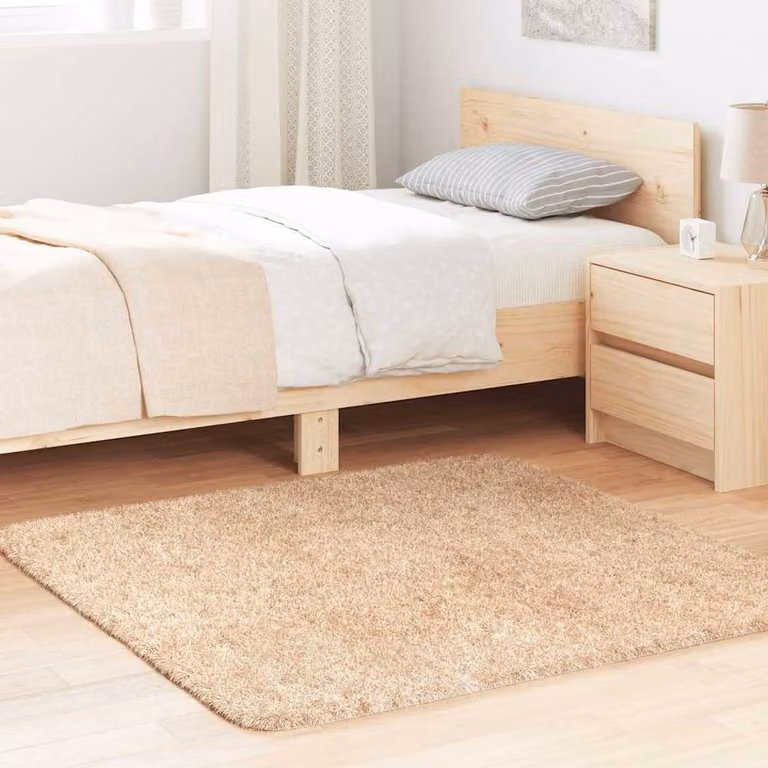 Berkfield Home NAVARRA Shaggy High Pile Rug, Beige, W/D: 120 x 120 cm
