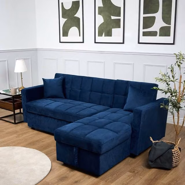 Bravich LTD Milo Reversible Corner Sofa Bed with Storage in Blue Velvet – 1