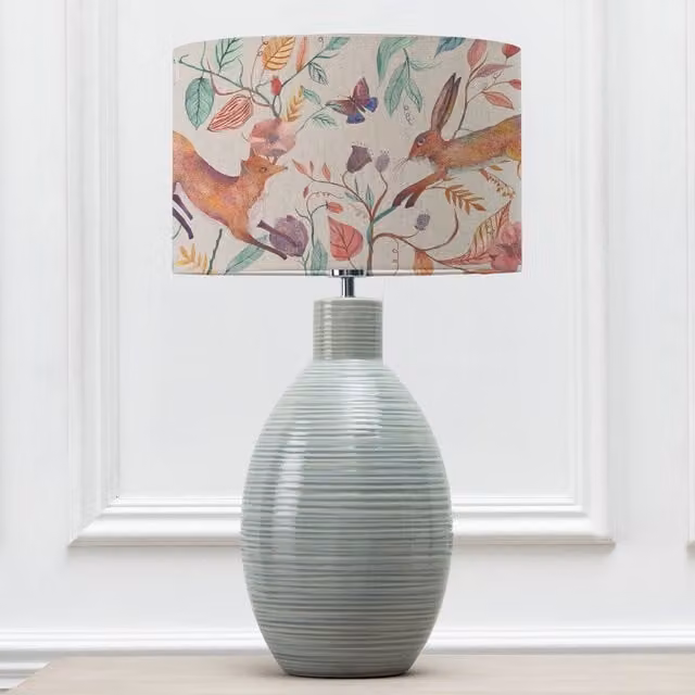 Voyage Maison Epona Ceramic Table Lamp with Leaping Into The Fauna Eva Fabric Lampshade in Blue and Multicolour – 1