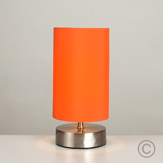 ValueLights Francis Pair of Modern Dimmable Touch Table Lamps with Orange Fabric Shades and Chrome Finish – 1