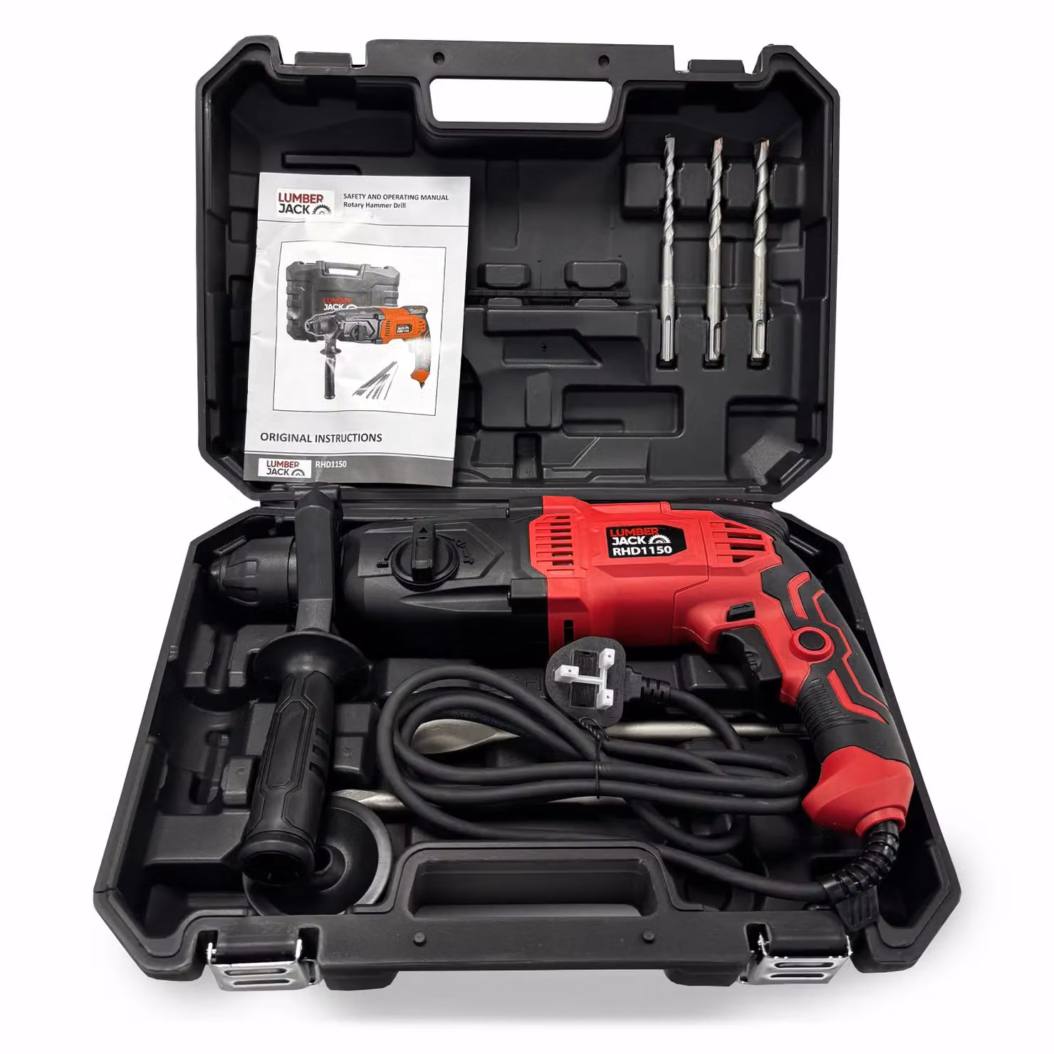 Lumberjack 1050W SDS Rotary Hammer Drill with Drill Bits and Chisel in Red – 7