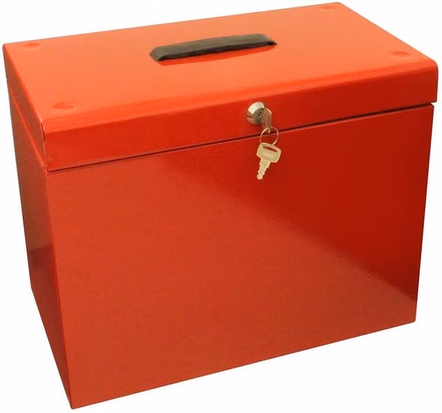 mysmartbuy Metal Lockable A4 Document Box in Red with 5 Suspension Files – 1