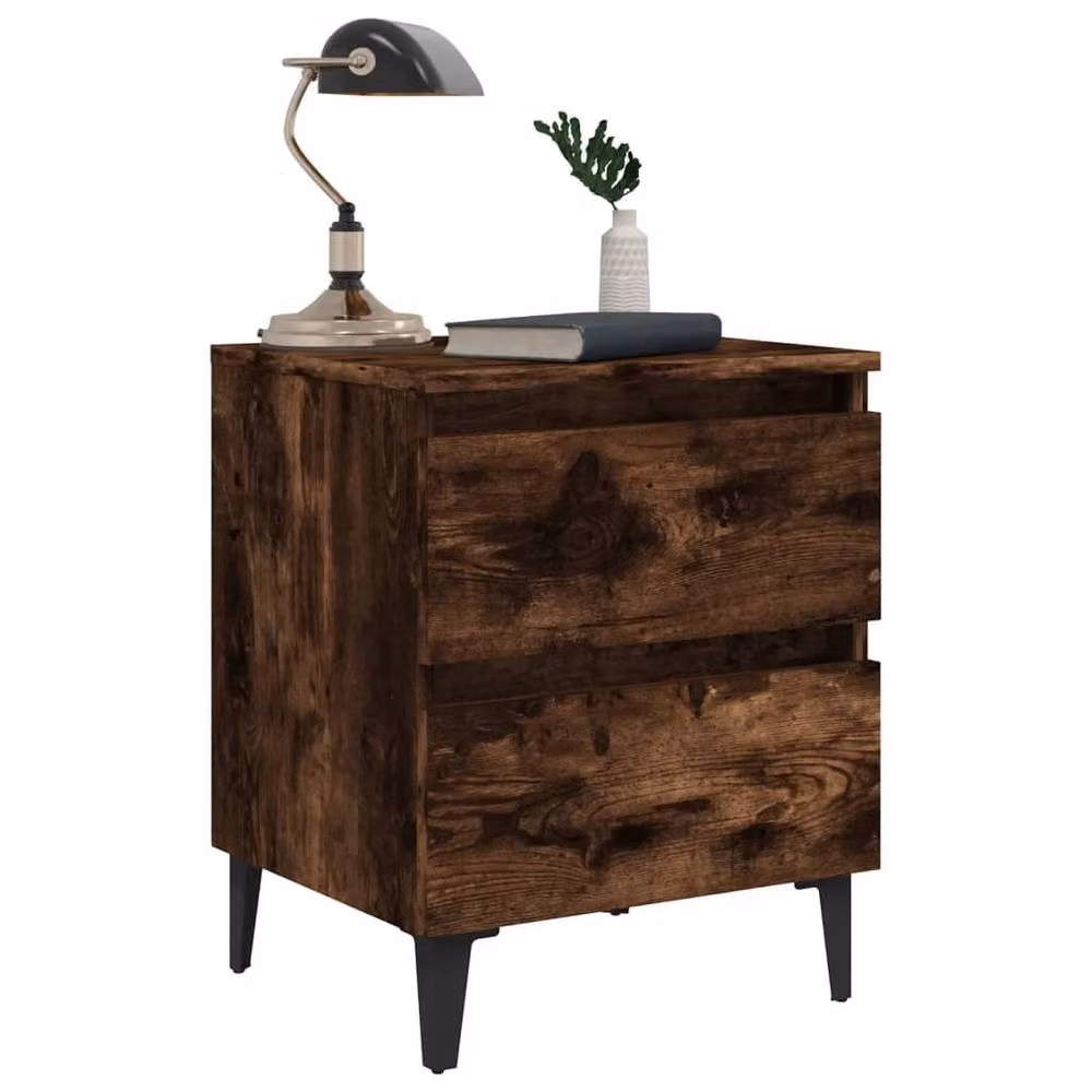 Berkfield Home Set of 2 Bedside Cabinets in Smoked Oak and Brown with Metal Legs, W: 40 cm, D: 35 cm, H: 50 cm – 3