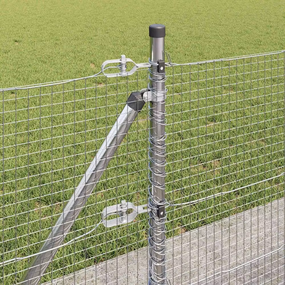 Berkfield Home Modern Galvanised Welded Wire Fence in Silver with 13 Flanged Posts, 0.6 x 100 m – 3