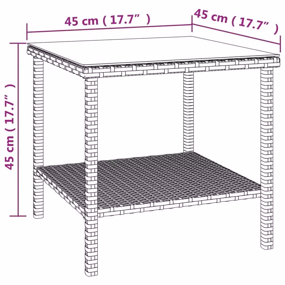 Berkfield Home Black Poly Rattan and Tempered Glass Side Table, W/D/H: 45 x 45 x 45 cm – 5