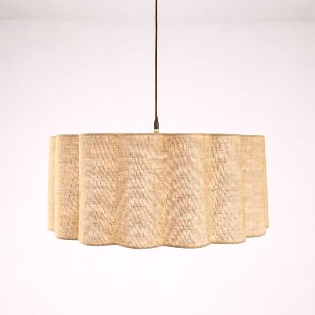 CGC Lighting Maria Scalloped Drum Lampshade in Beige Fabric, Diameter: 48 cm