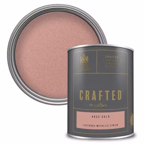 Crown Crafted Rose Gold Metallic Emulsion Paint for Walls and Wood, 1.25L – 2