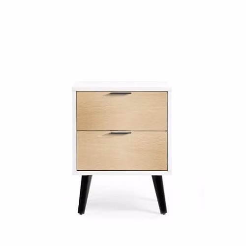 Julian Bowen Alba 2 Drawer Bedside Table in White and Oak with Soft Close Drawers – 2