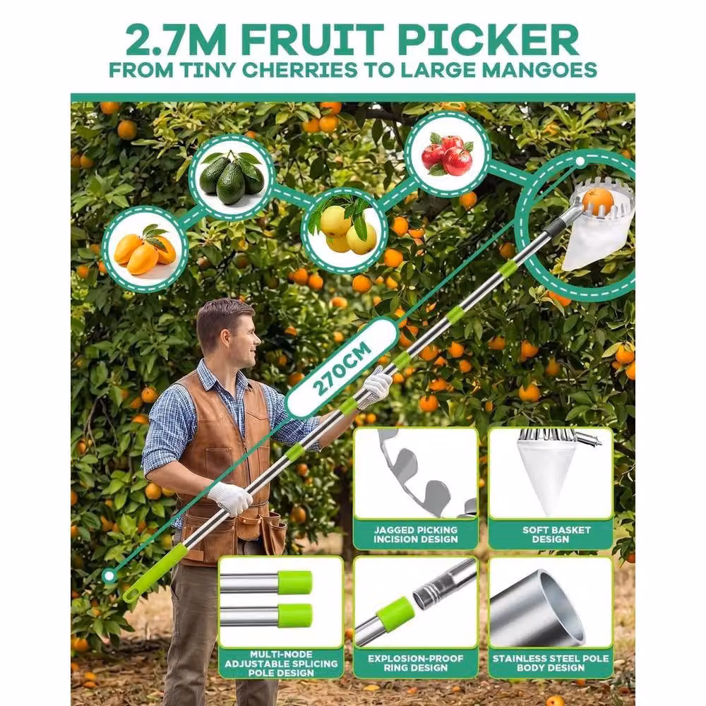 NESTLUNE Silver Telescopic Handle Apple Fruit Picker Tool – 3