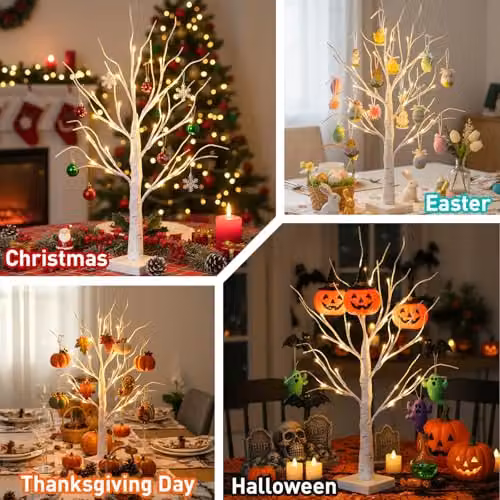 Smartbies Pack of 2 White Birch Twig Christmas Trees with 24 LED Lights, Height: 60 cm – 4