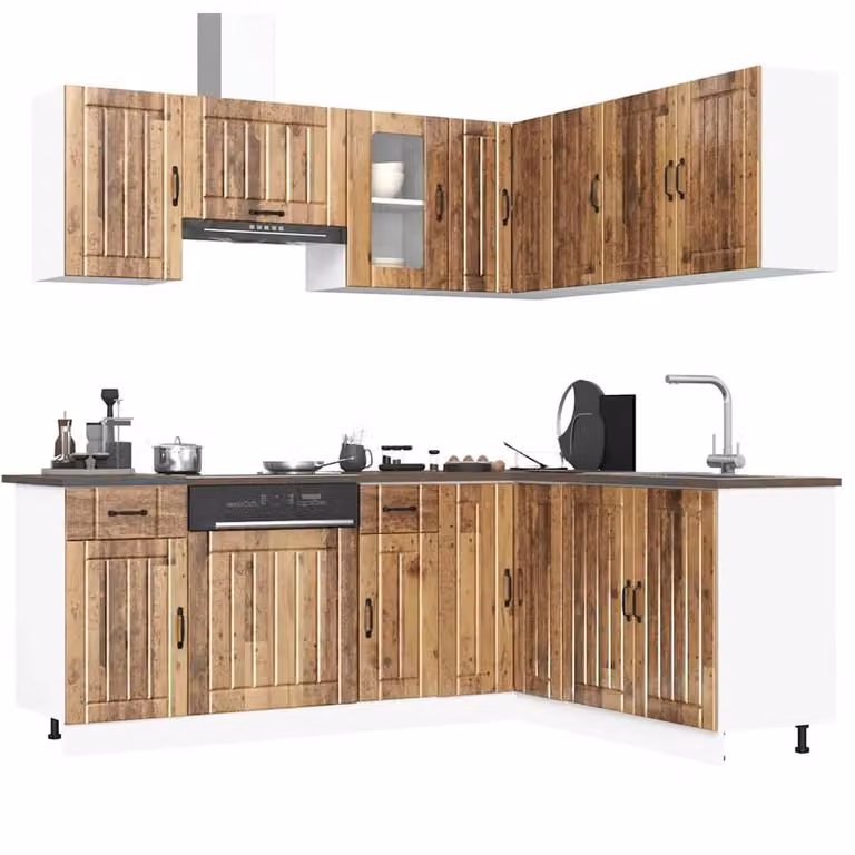 Berkfield Home Kalmar 11 Piece Rustic Kitchen Cabinet Set in Brown Old Wood Engineered Wood