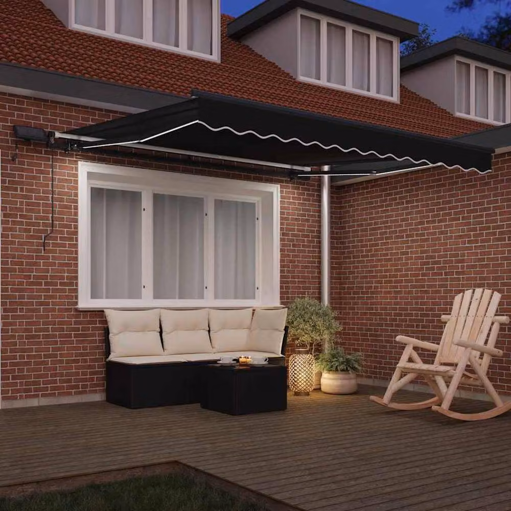 Berkfield Home Manual Retractable Wall-Mounted Awning with LED in Black, W: 350 cm, D: 250 cm – 3