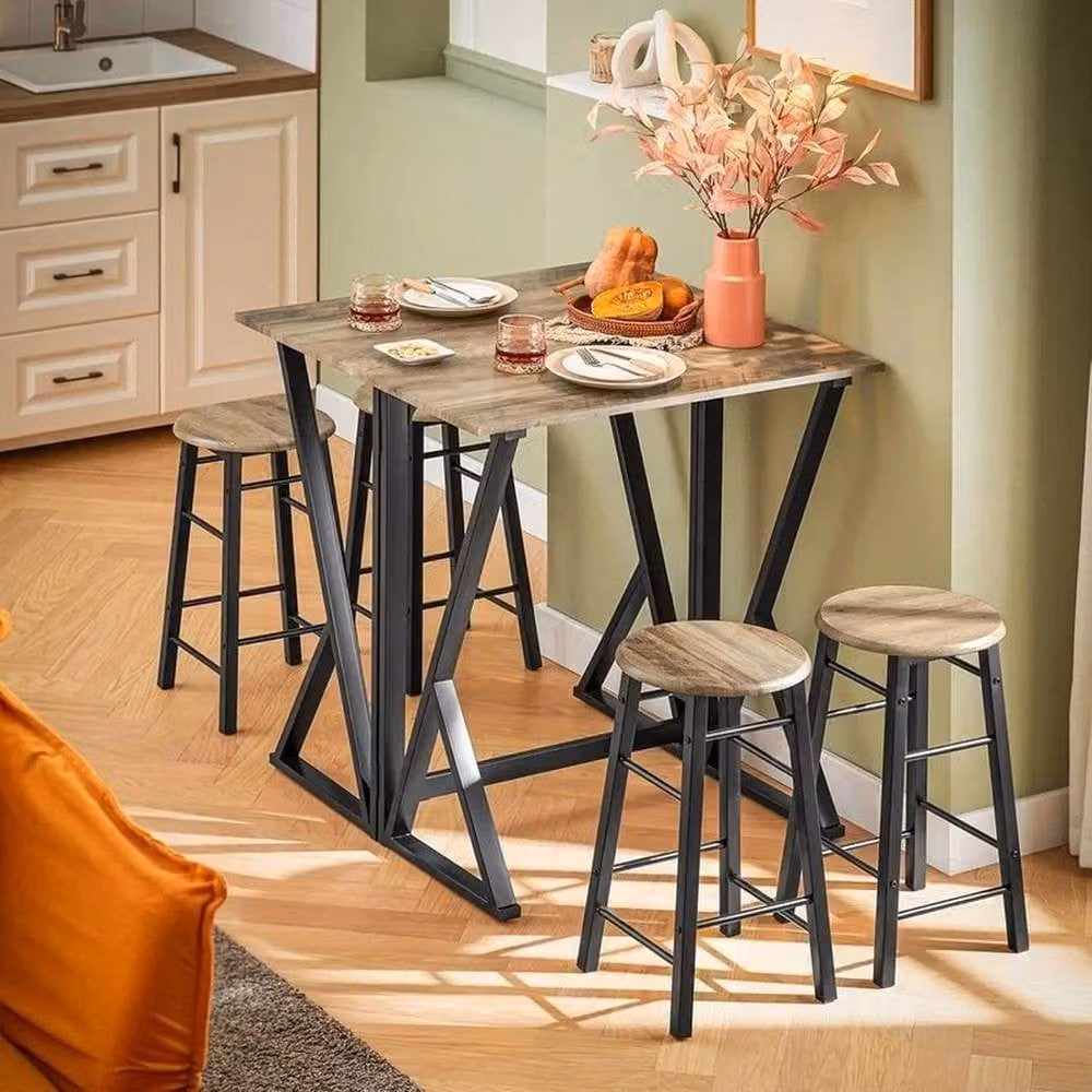FORGEVIO Brown Folding Bar Table and Chairs Set with Industrial Wood Design – 3