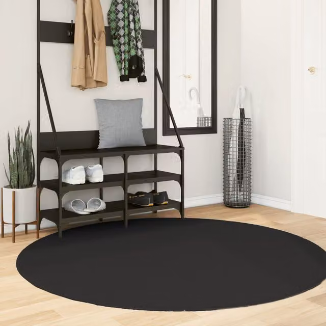 Berkfield Home HUARTE Round Short Pile Washable Rug in Black, 160 cm