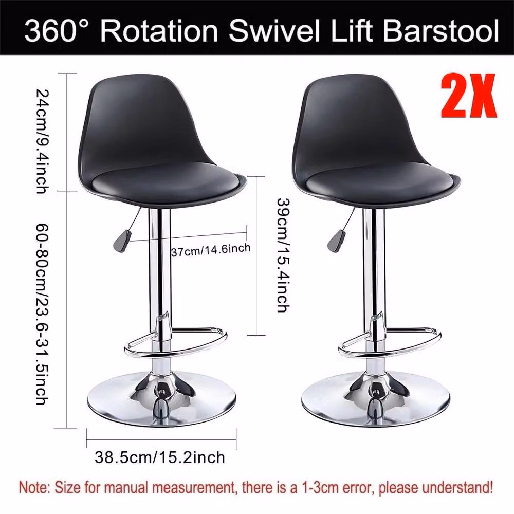 Kelvenix Set of 2 Modern Black Gas Lift Swivel Breakfast Bar Stools – 2