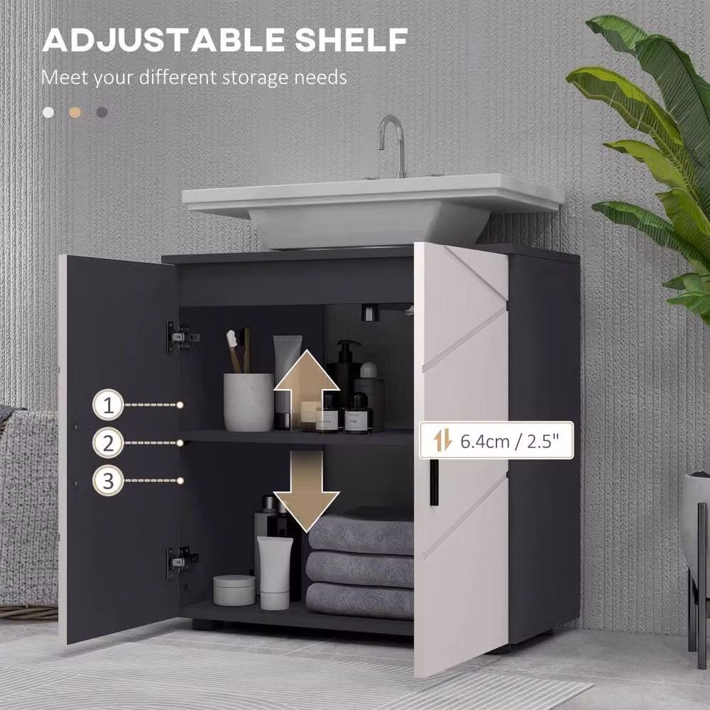 Wyld Haus Kipae Grey Under Sink Bathroom Vanity Cabinet with Soft Close Hinged Doors and Internal Shelves, W/D/H: 60 x 30 x 60 cm – 6