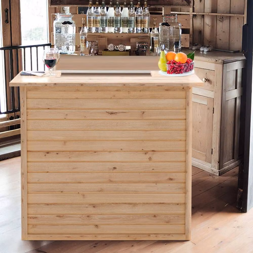 Kelvenix Rustic Brown Wood Outdoor Garden Pub Bar Shelter W/D/H: 110 x 60 x 125 cm – 3