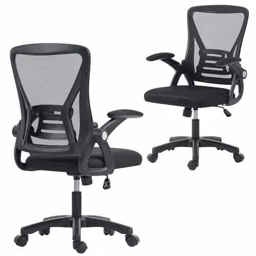 HOMCOM Black Task Chair with Armrests and Castors for Home Office and Bedroom – 1