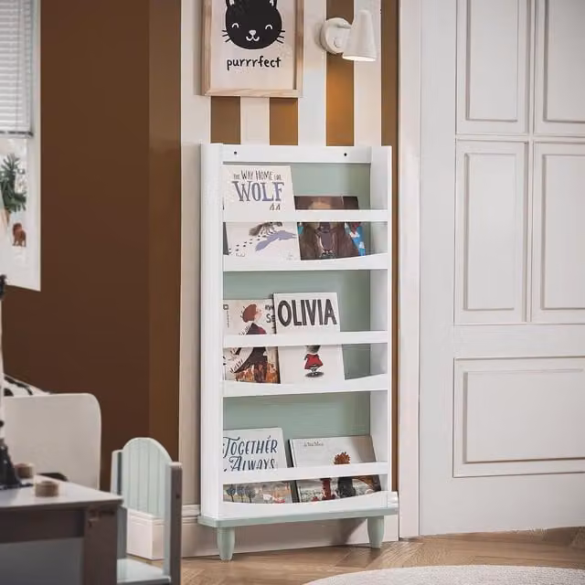 SoBuy Kids Wall-Mounted Bookshelf in Green and White