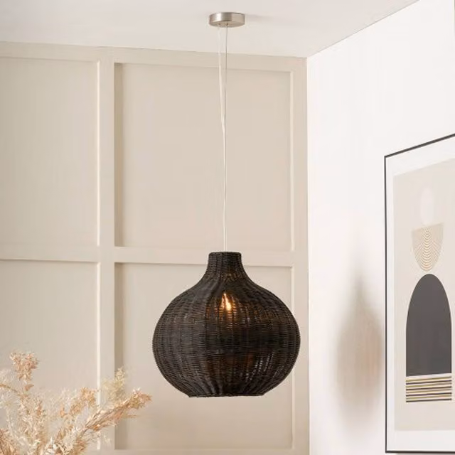 Ruma Black Rattan Dome Pendant Ceiling Light – 1