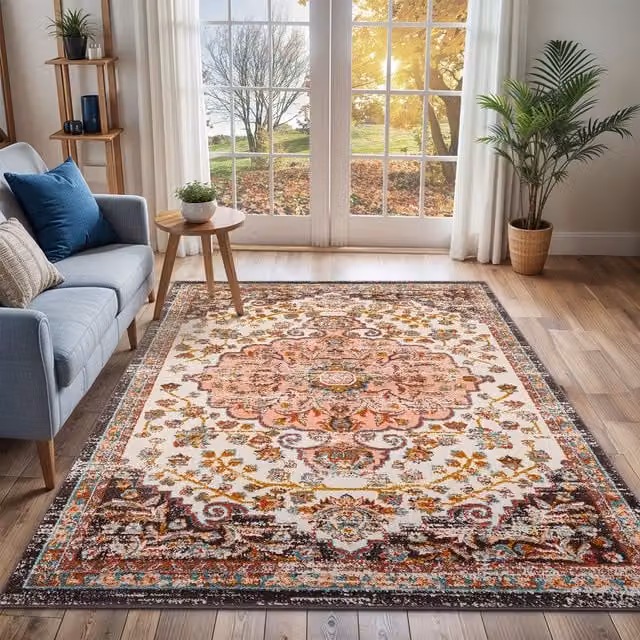 Livabliss Ankara Vintage Boho Oriental Rug in Red, Pink and Yellow, W: 120 cm, L: 170 cm