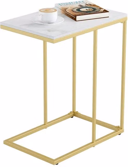 ERGOVEXA Gold Side End Table with Wood Top and Sled Base