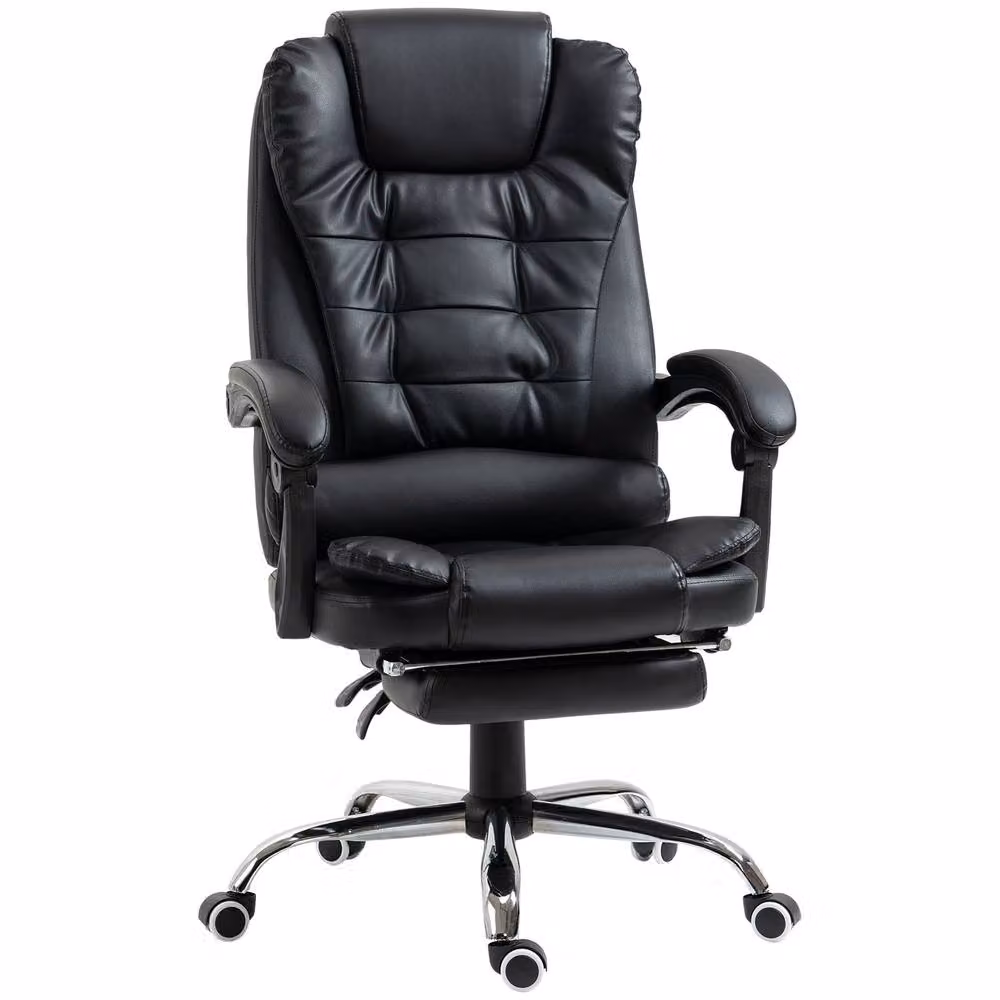 Rolipo Black PU Leather Reclining Executive Office Chair with Footrest and Headrest – 2