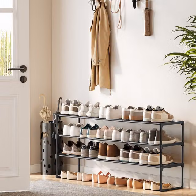 SONGMICS 3-Tier Metal Shoe Storage Organiser, Black, H 116 x W 55 x D 30 cm
