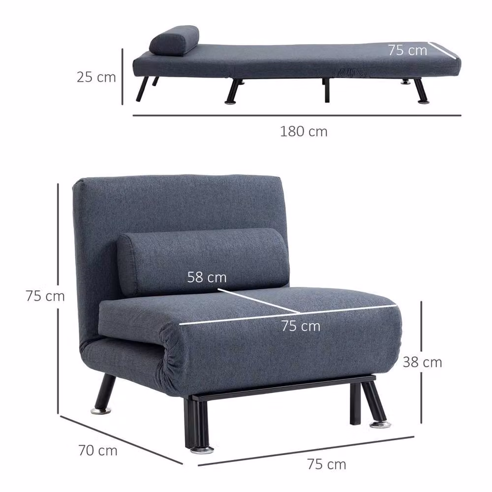 SPETLEK 5-Position Convertible Sleeper Chair Sofa Bed in Grey – 2