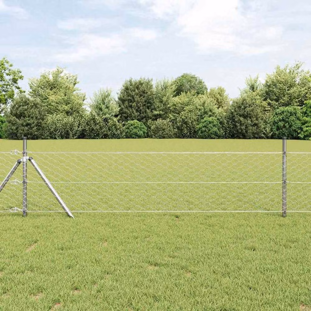 Berkfield Home Hexagon Fence in Silver Galvanised Steel, W/H: 0.8 x 50 m – 2