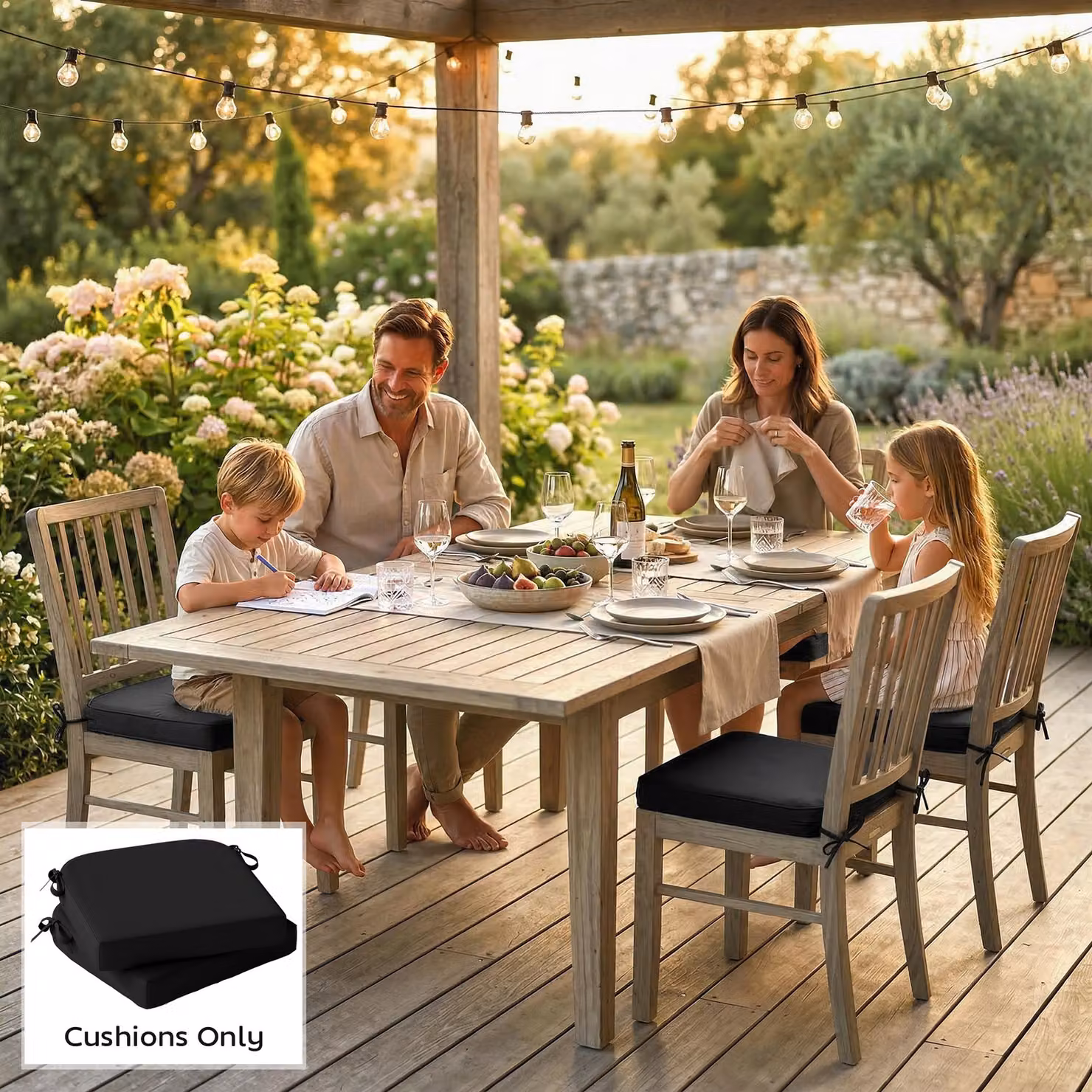 Outsunny Set of 2 Black Outdoor Chair Seat Cushions with 7cm Thick Foam and Ties – 8