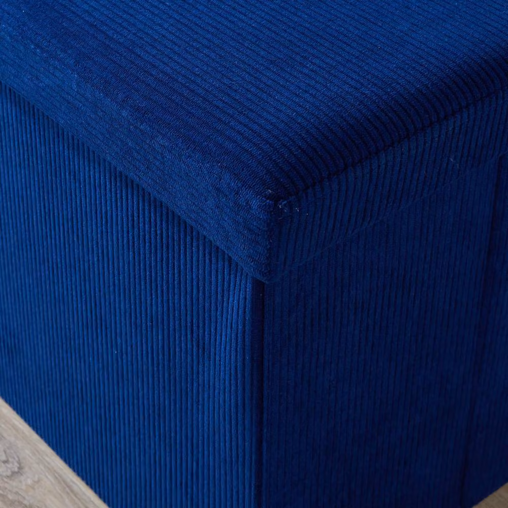 Home Source Corduroy Fabric Ottoman Storage Chest, Blue, W: 76 cm, D: 38 cm, H: 38 cm – 3