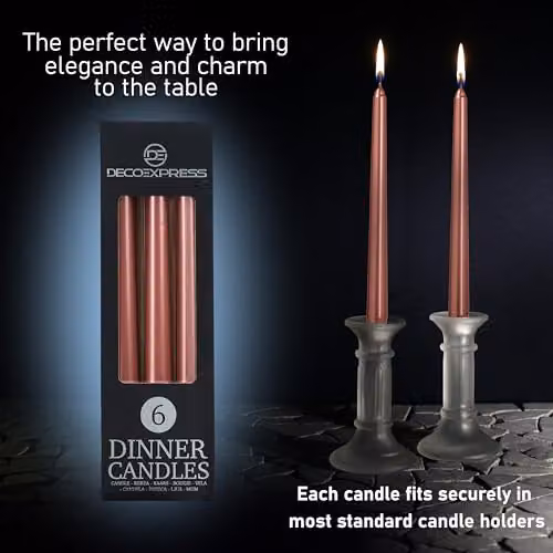 Deco Express Set of 6 Classic Dripless Tapered Metallic Copper Candles – 3