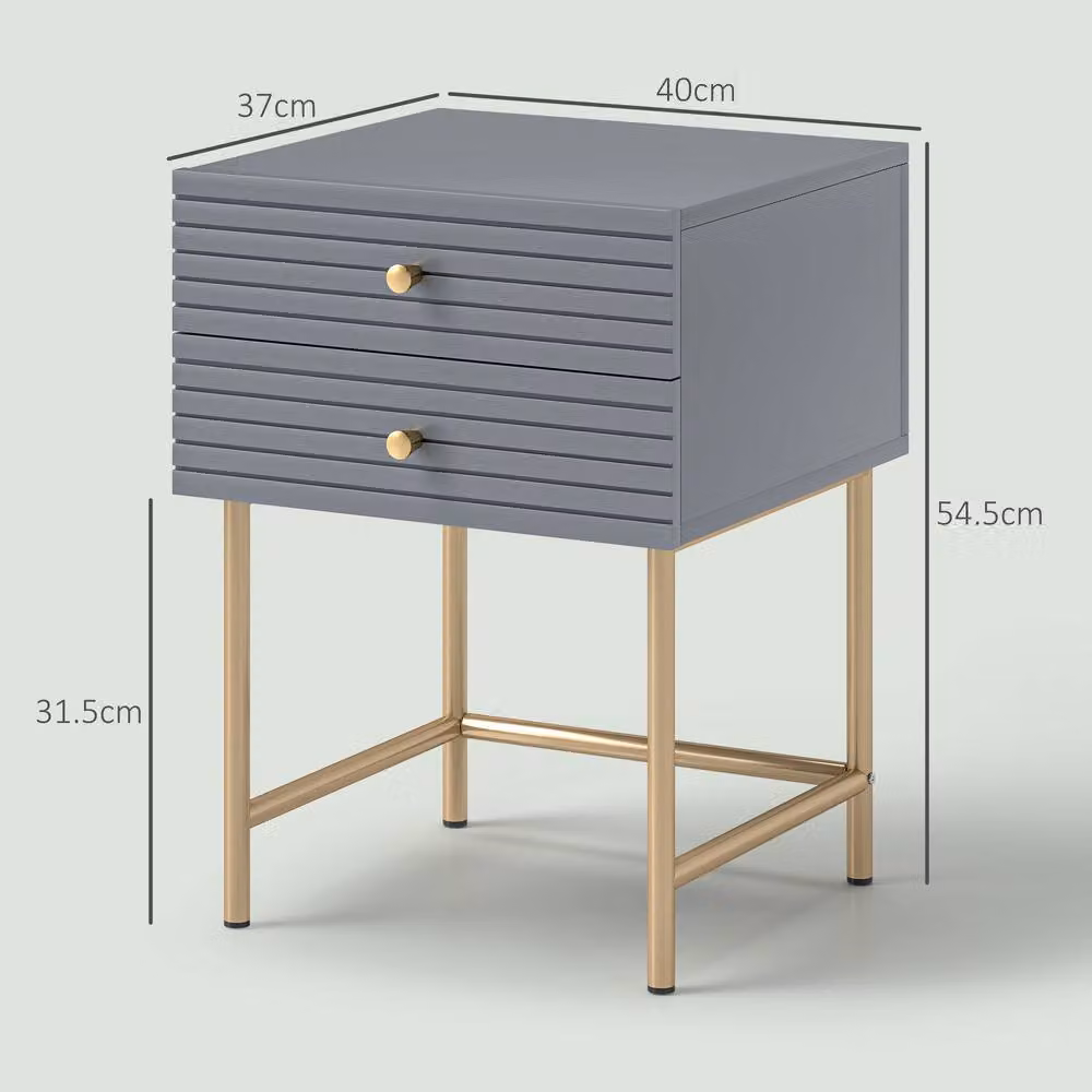 ERGOVEXA Set of Two Modern Grey and Gold Bedside Tables with Drawers, W/D/H: 40 x 37 x 54.5 cm – 2
