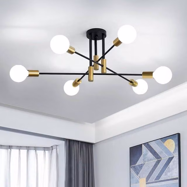 Goeco Industrial Retro 6-Light Ceiling Chandelier with E27 Base in Black