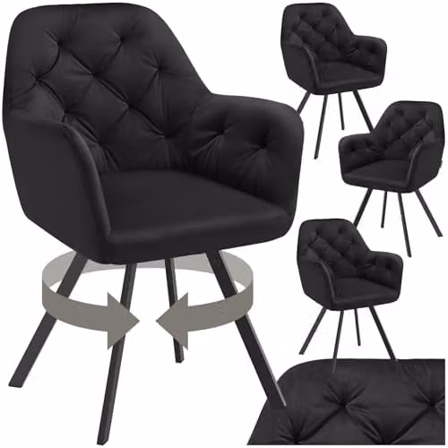 tectake Set of 4 Lucia Armchairs in Black with Geometric Pattern and Metal Legs – 1