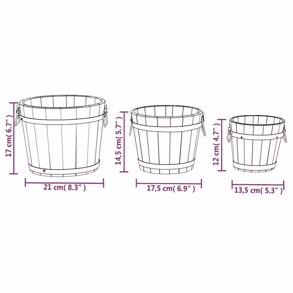 Berkfield Home 3 Piece Solid Wood Fir Bucket Planter Set in Brown – 6