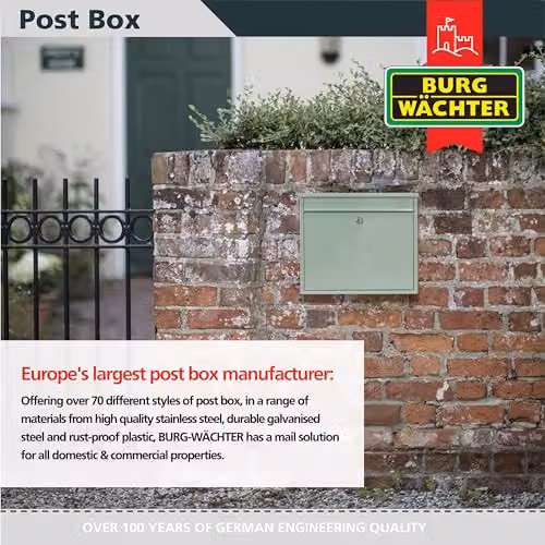 Burg-Wächter MB02CG Elegance Wall Mounted Lockable Weatherproof Post Box, Galvanised Steel, Green, W: 36 cm, H: 31 cm, D: 10 cm – 3