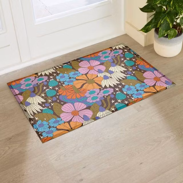 Artsy Mats Elizabeth Olwen Magic Florals Indoor/Outdoor Doormat, Brown and Multicolour, W: 90 cm, D: 60 cm
