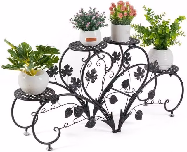NESTLUNE 2-Piece Metal Plant Holder Set in Matt Black, H 100 cm x W 15 cm – 1