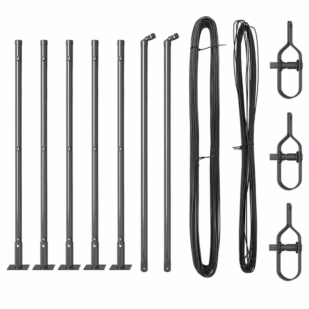 vidaXL Berkfield Home Modern Fence Posts with Base Plates, 7 Pieces, Grey Galvanised Steel, H: 110 cm, Diameter: 3.2 cm – 2