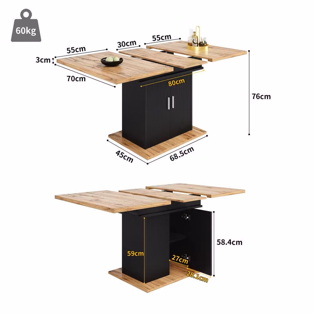 STILVORA Extendable Rectangular Dining Table with Storage in Black – 3