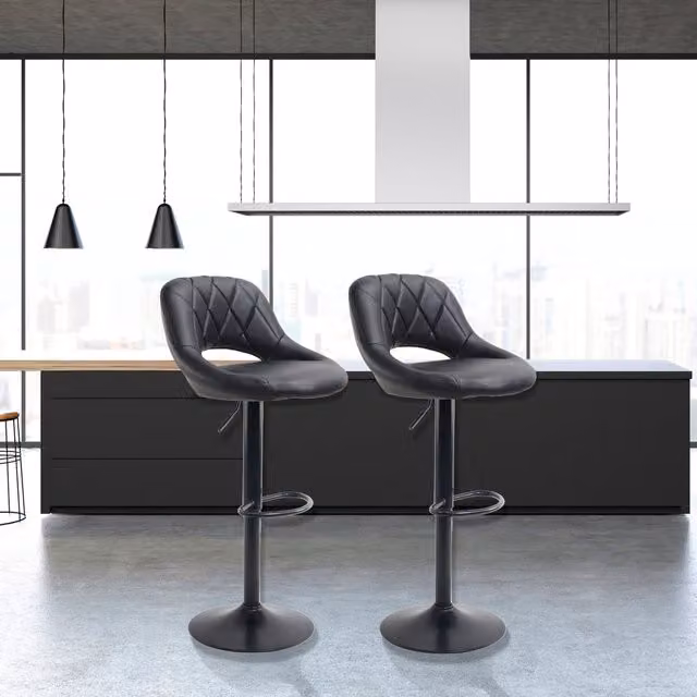 Set of Two Neo Faux Leather Barstools with Matt Black Metal Legs - Black