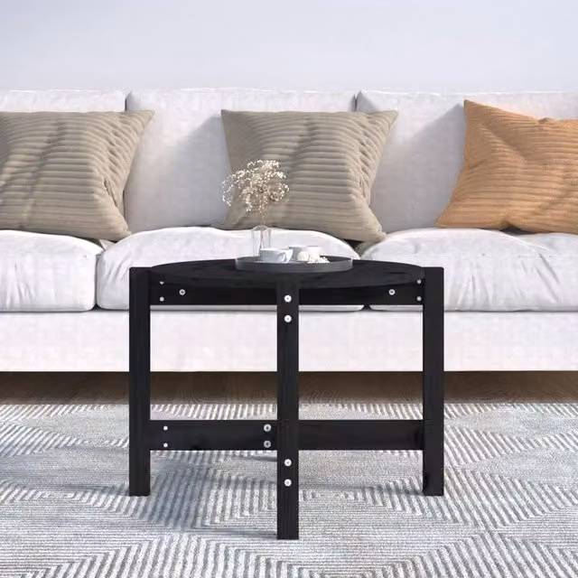 Berkfield Home Beautiful Round Black Solid Wood Pine Coffee Table W: 62.5 cm, H: 45 cm – 1